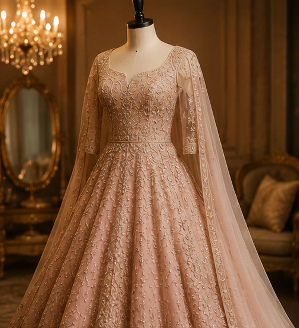 Bridal dress displayed in a boutique studio